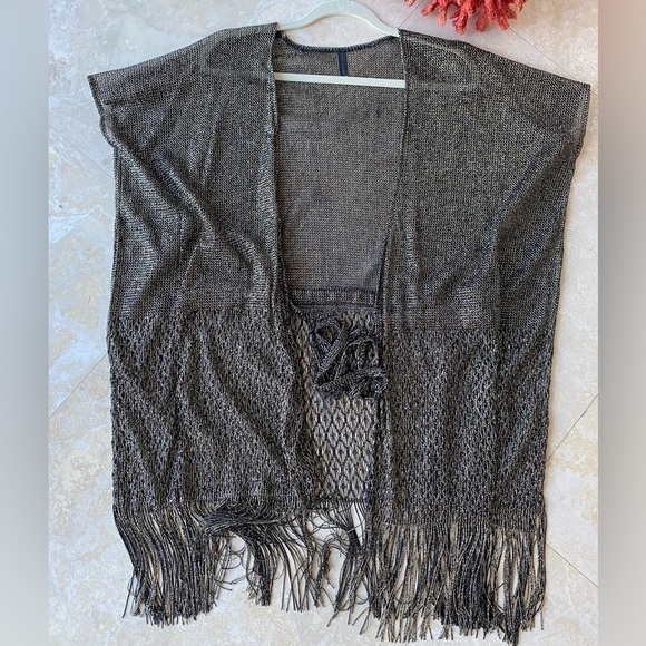 NWOT Victoria's Secret Black and Gold Knit Coverup with tie and fringed hem - XS - Picture 5 of 14